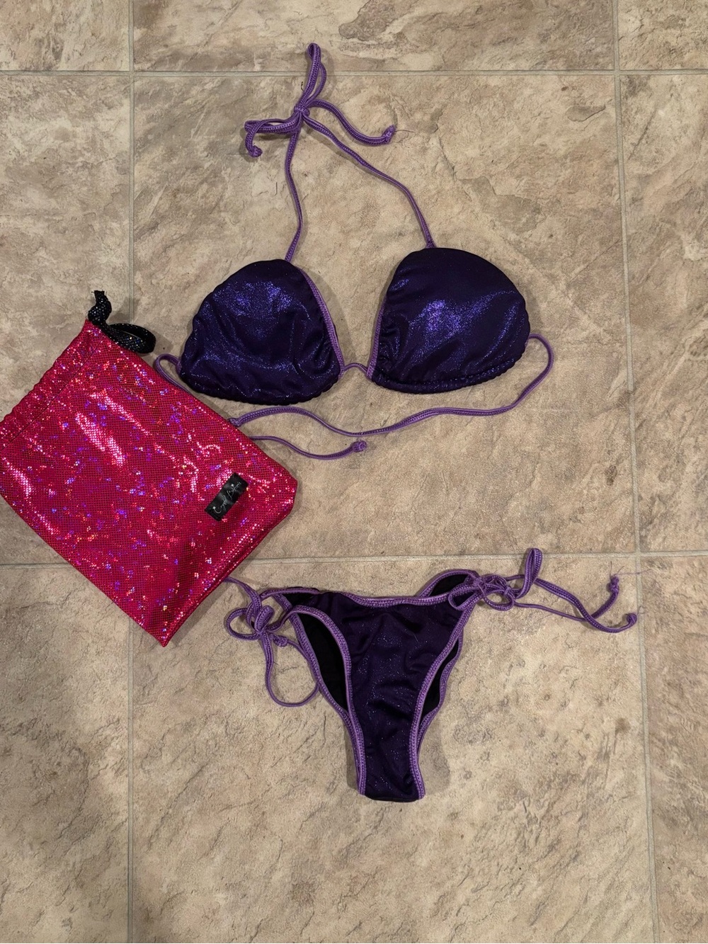 Shimmer Purple Tie-String Bikini Set - Women's Swim